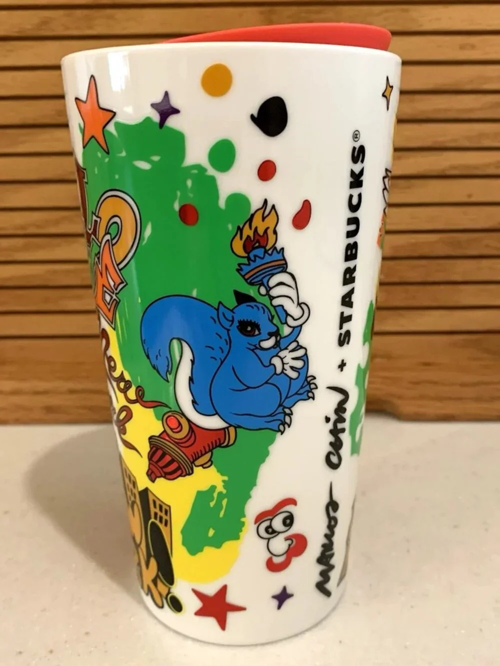 STARBUCKS x MARCOS CHIN MUG Tumbler Limited Edition Graffiti Ceramic Travel 12oz